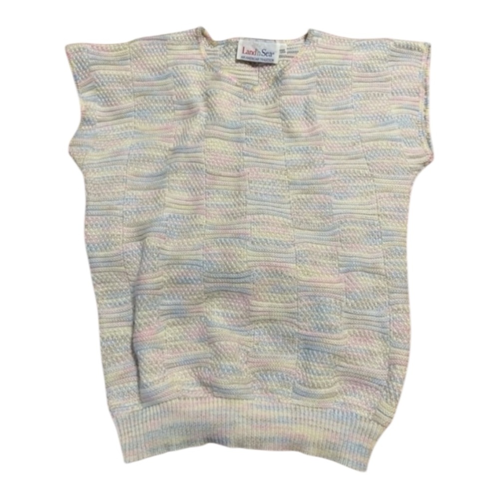 Land ’n Sea Vintage Pastel Knit Cap Sleeve Quiet Luxury Knit Coastal Top USA -S